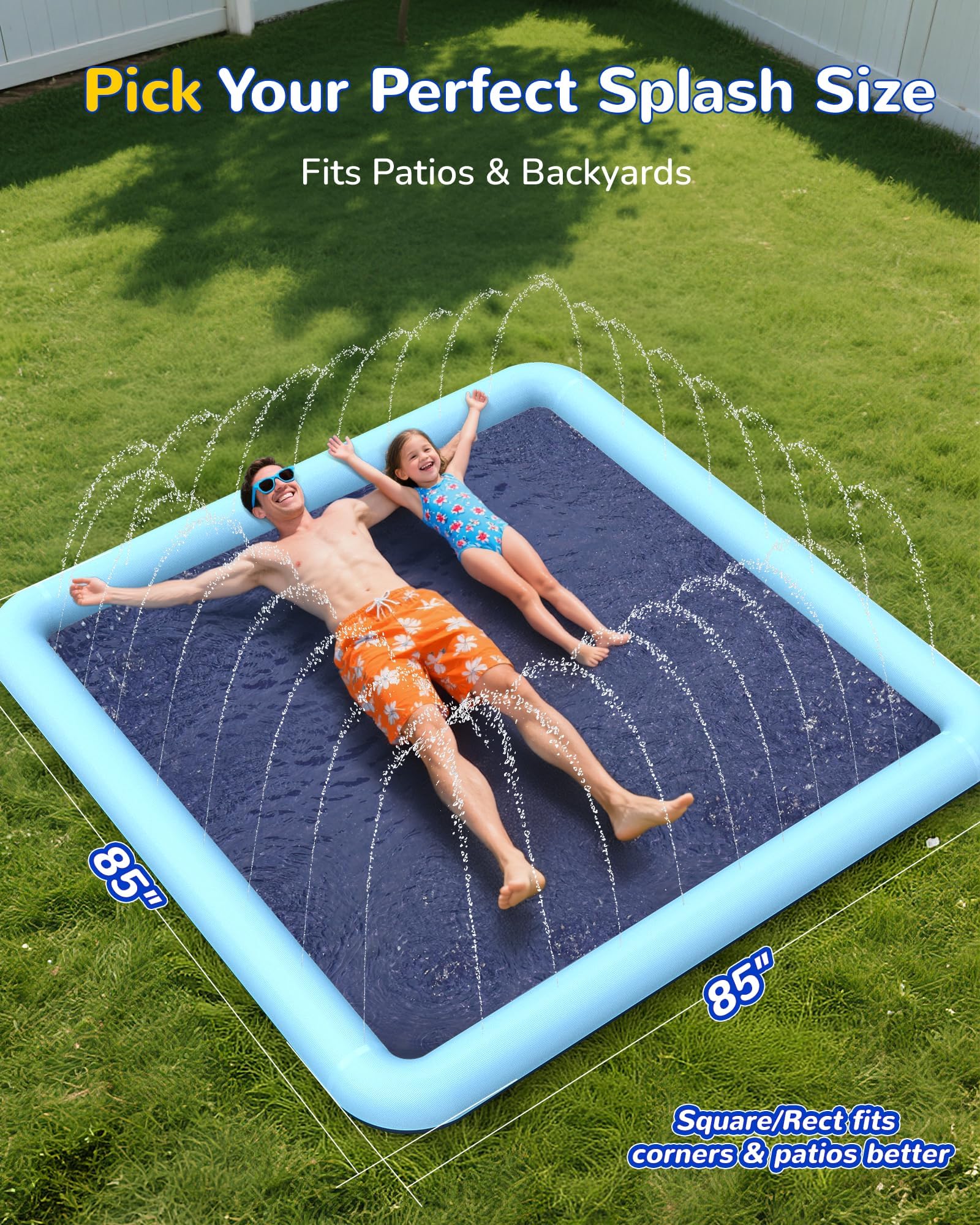 Quadratische Wassersprinkler Kinder & Hunde Outdoor, Wasserspielmatte Hunde mit Verdickte Anti-Rutsch PVC, Wassersprinkler Splash Pad für Garten Outdoor Camping Sommer (200CM)