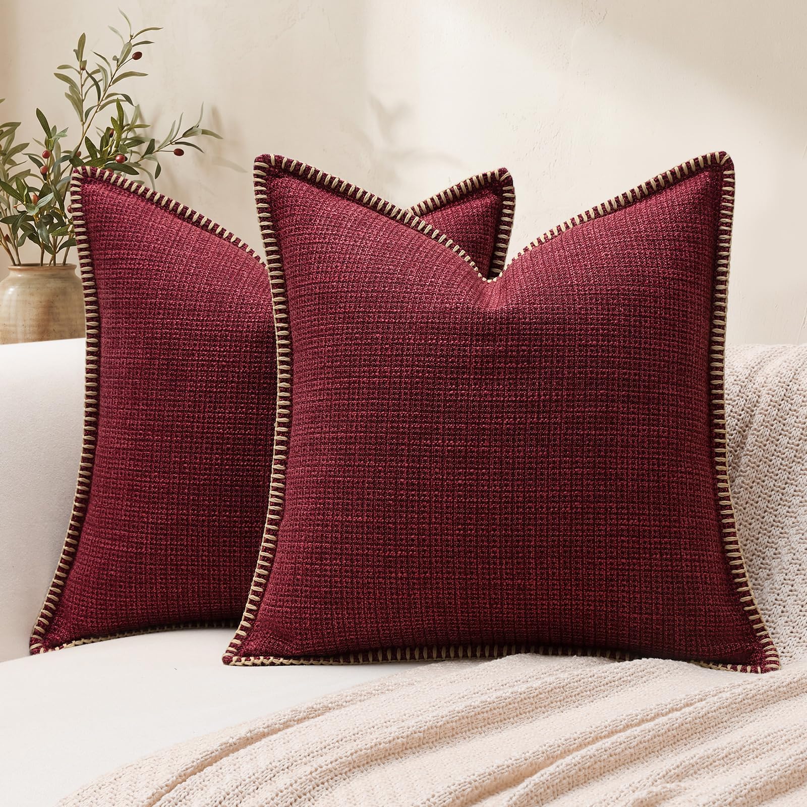 Artscope Pack of 2 Linen Textured Cushion Covers 40x40cm Burgundy