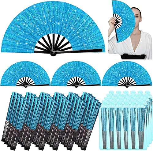 Vercraft 24 ventiladores de mano plegables grandes para baile de línea, ventilador de botas en el suelo con bolsa aplaudiendo, fanáticos de raves a
