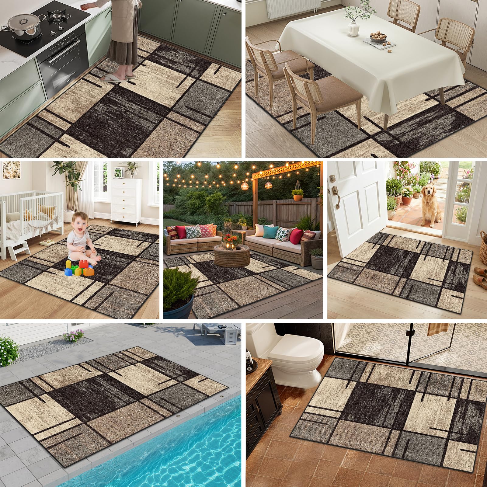 Alfombra Salon Habitacion Lavables en Lavadora Antideslizante Alfombrilla Protectora para Silla de Oficina Gaming Alfombras Sala Dormitorio Cocina Comedor Interior Exterior Grande 90 x 110 cm