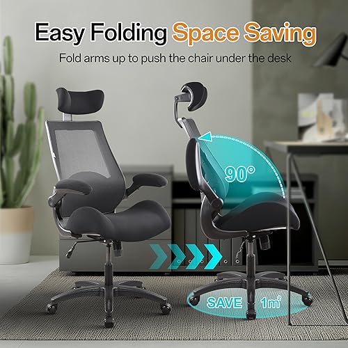 Vista 4 de BOLISS Silla de escritorio ergonómica de malla de 400 libras con respaldo alto y brazos ajustables súper suaves, asiento de espuma moldeada, soporte