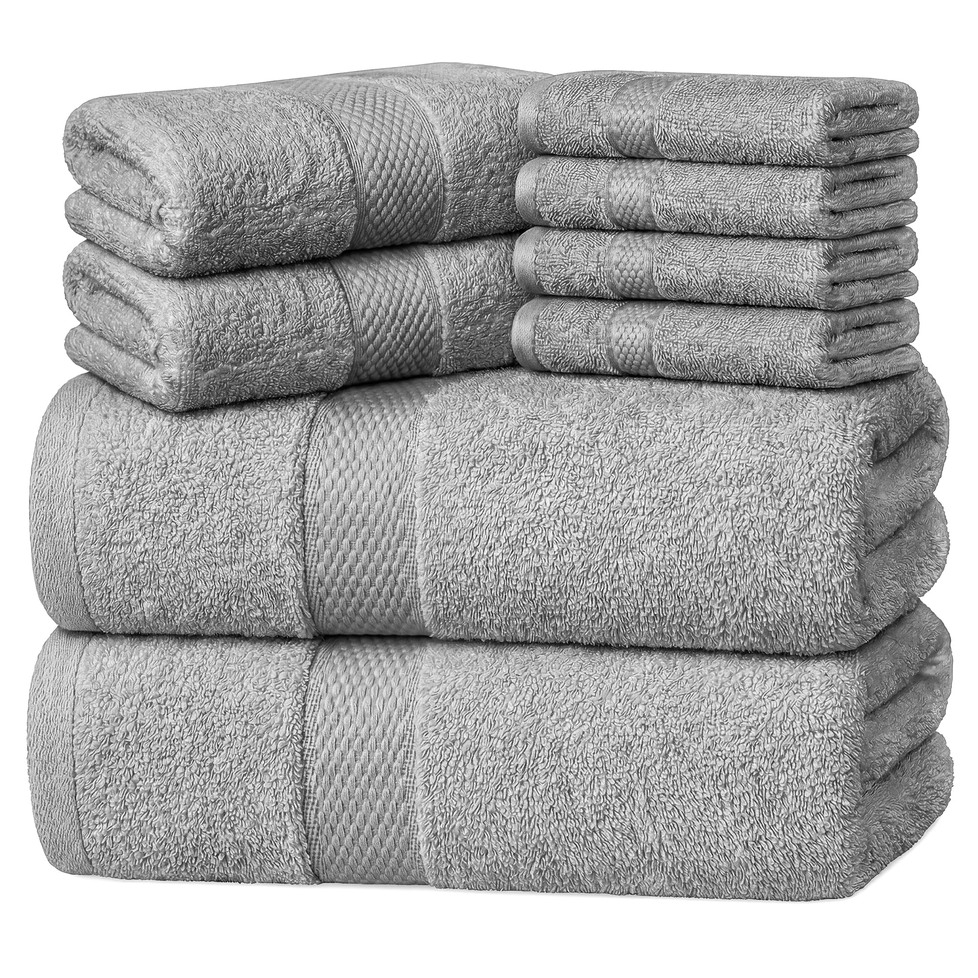 Infinitee Xclusives Premium Bath Towels Set - [Pack of 8] 100% Cotton Highly Absorbent 2 Bath Towels, 2 Hand Towels and 4 Washcloths - Hotel & Spa Quality Bath Towels for Bathroom (Charming Grey)