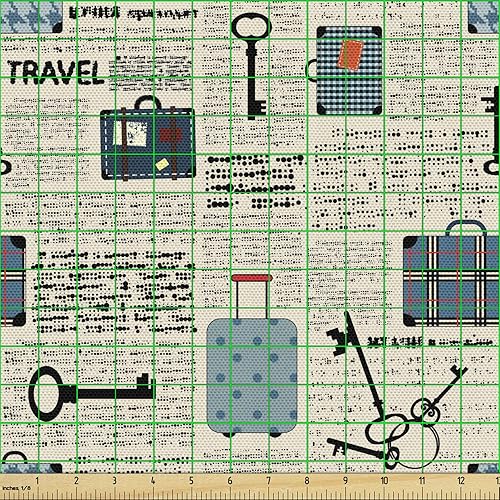 Miniatura 5 de Lunarable Tela de moda de The Yard, patrón con equipo de sastrería de dibujos animados como hilo de máquina de coser y cinta métrica, tela de