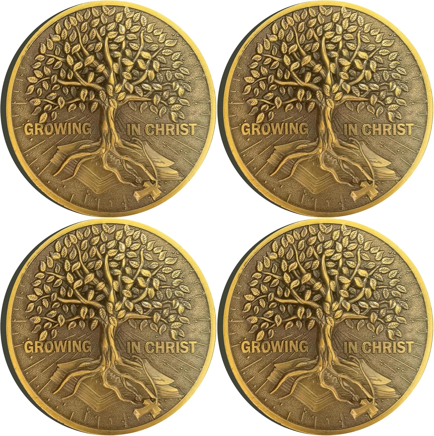 Growing in Christ Antique Gold Christian Challenge Coin Bible Verse Pocket Token (Pack of 4)
