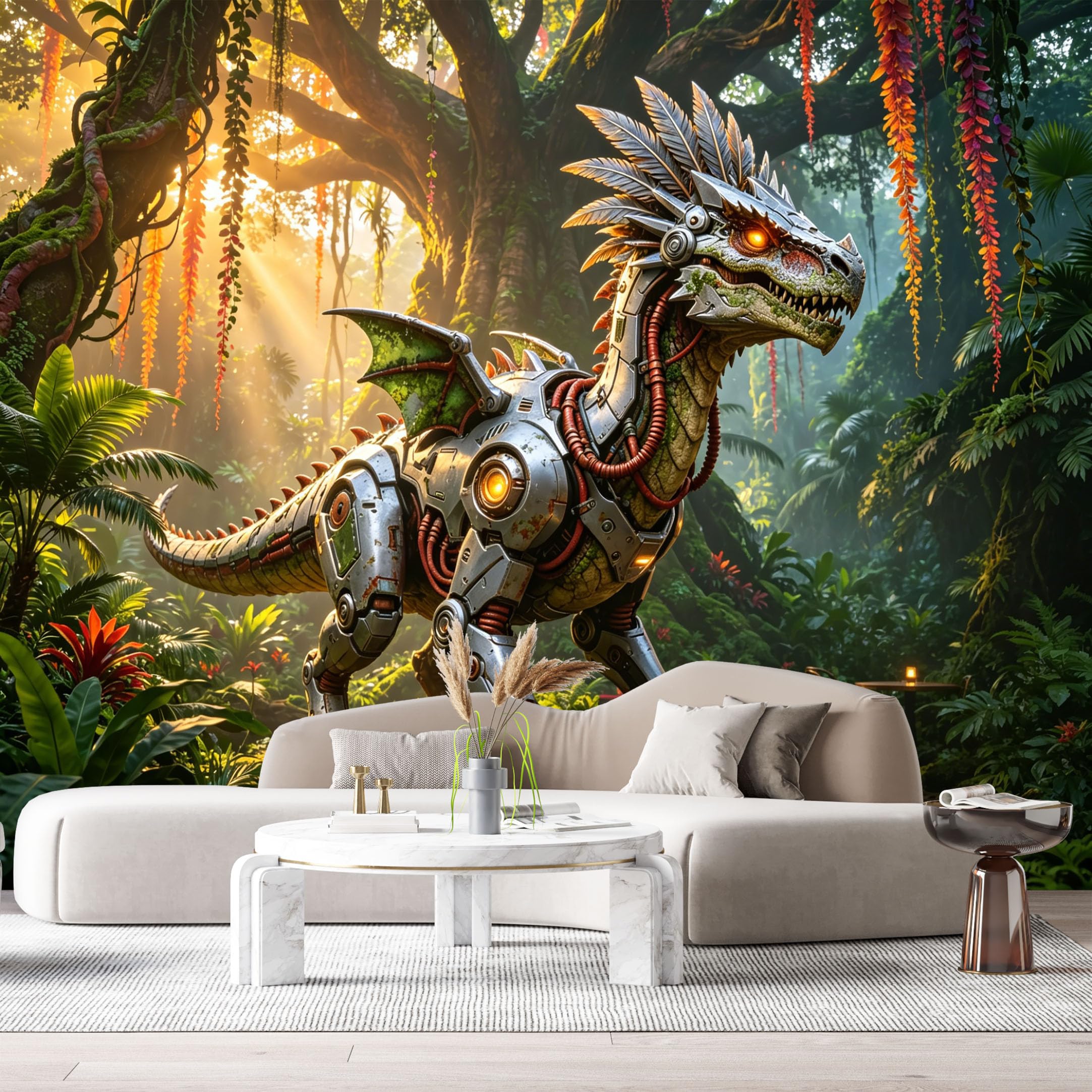 Custom Size Wall Mural Heavy Armored Fantasy Beast Mech Science Fiction Jungle Metal Armor Textured Style SelfAdhesive Art Prints Removable Large Wallpaper Esports Game Room Studio