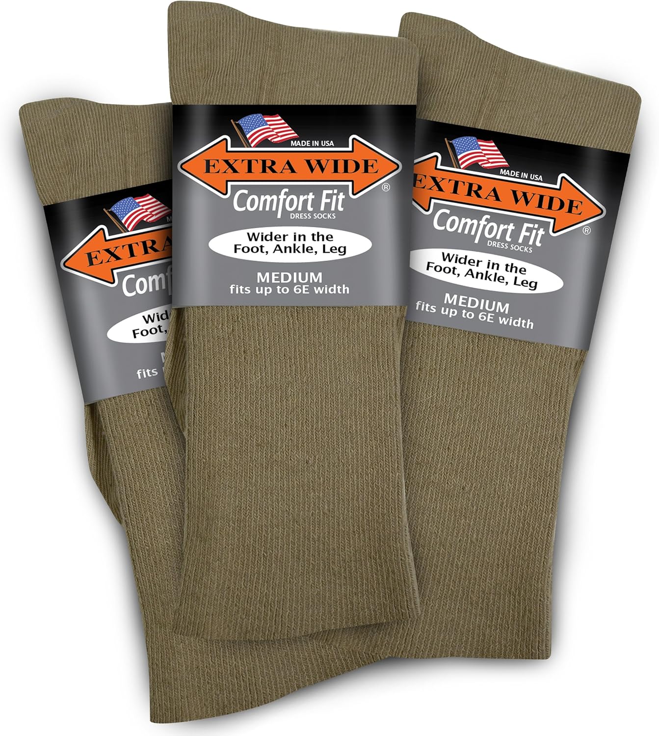 Extra Wide Lightweight Cotton Crew Comfort Fit Dress Socks (Pack of 3) Made in the USA