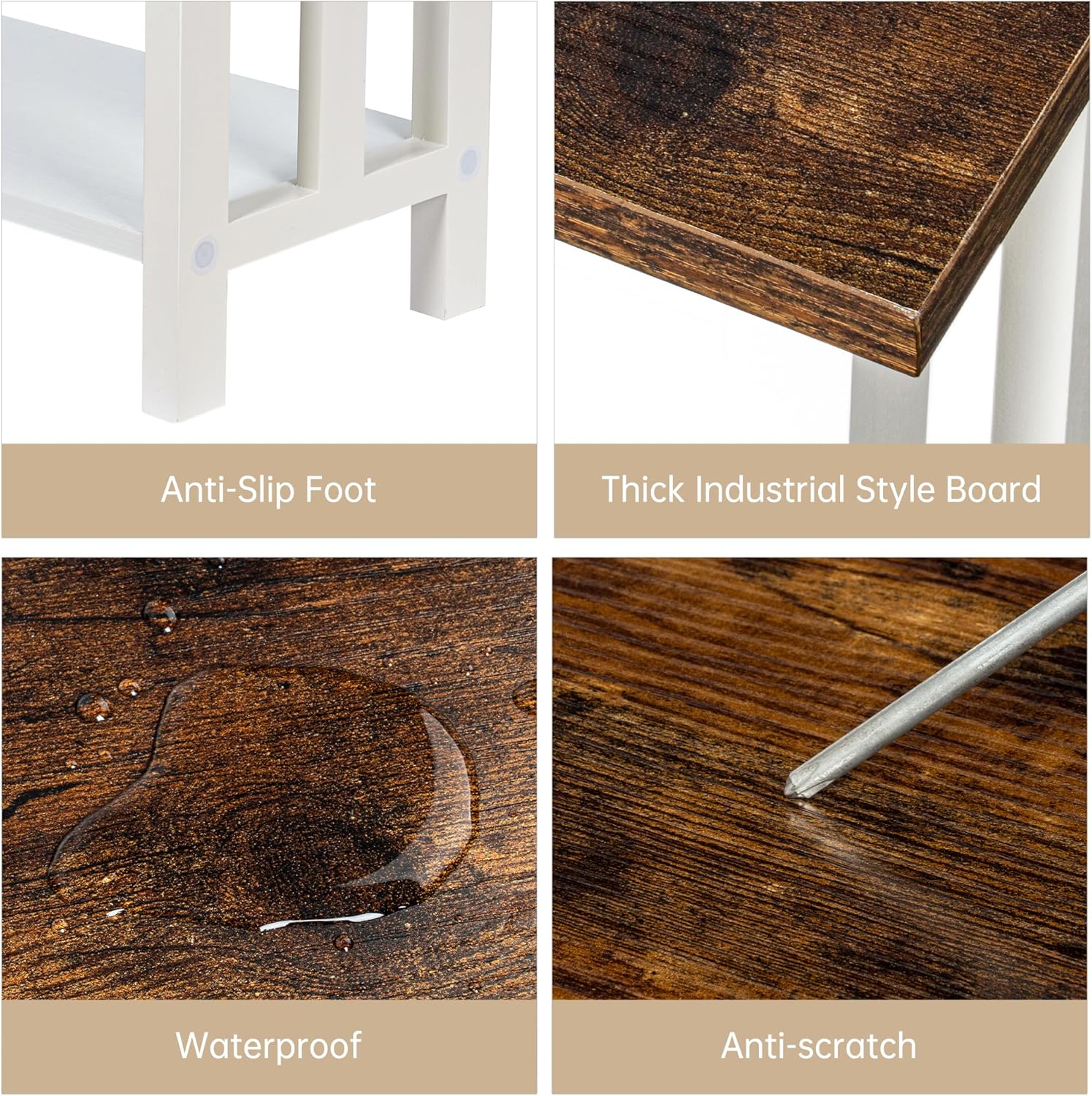 Farmhouse Solid Wood Console Table, 2 Tier Entryway Table with Storage Shelves, Narrow Sofa Table for Living Room, Hallway, Foyer, Entryway, Rustic White