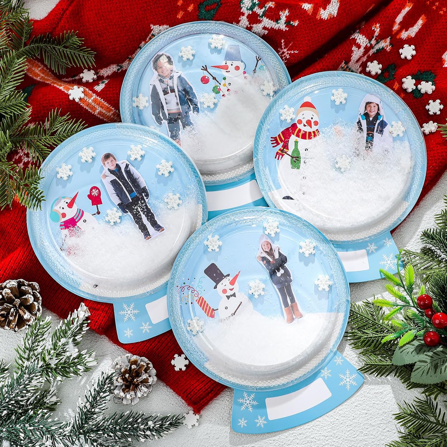 Hollowfly 30 Sets Snow Globe Picture Frame Craft Kit DIY Christmas Photo Frame Snowglobe Craft Photo Ornament Bulk with Snowflakes and Artificial Snow for Xmas Winter Party Decor Supply Gift(Snowman)