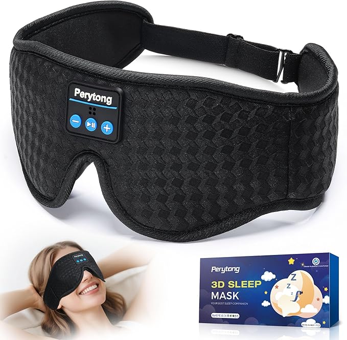 Perytong Sleep Mask with Bluetooth 5.4 Headphones, Wireless Sleep Eye Mask for Side Sleepers, 3D Contoured Comfort & Built-in HD Stereo Earphones, Blackout for Travel (Carbon Black)
