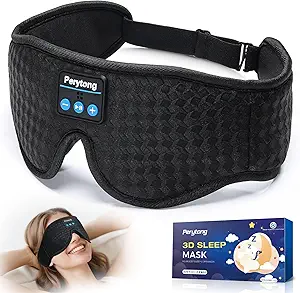 Sleep Mask with Bluetooth 5.4 Headphones, Wireless Music Sleep Eye Mask for Side Sleepers, 3D Contoured Comfort & Built-in HD Stereo Earphones, Noise Canceling & Blackout for Travel (Carbon Black)
