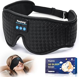 Perytong Sleep Mask with Bluetooth 5.4 Headphones, Wireless Sleep Eye Mask for Side Sleepers, 3D Contoured Comfort & Built-in HD Stereo Earphones, Noise Canceling & Blackout for Travel (Carbon Black)