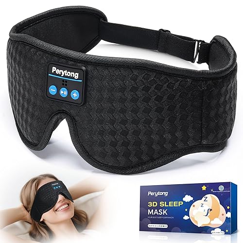 Perytong Sleep Mask with Bluetooth 5.4 Headphones, Wireless Sleep Eye Mask for Side Sleepers, 3D Contoured Comfort & Built-in HD Stereo Earphones, Noise Canceling & Blackout for Travel (Carbon Black)