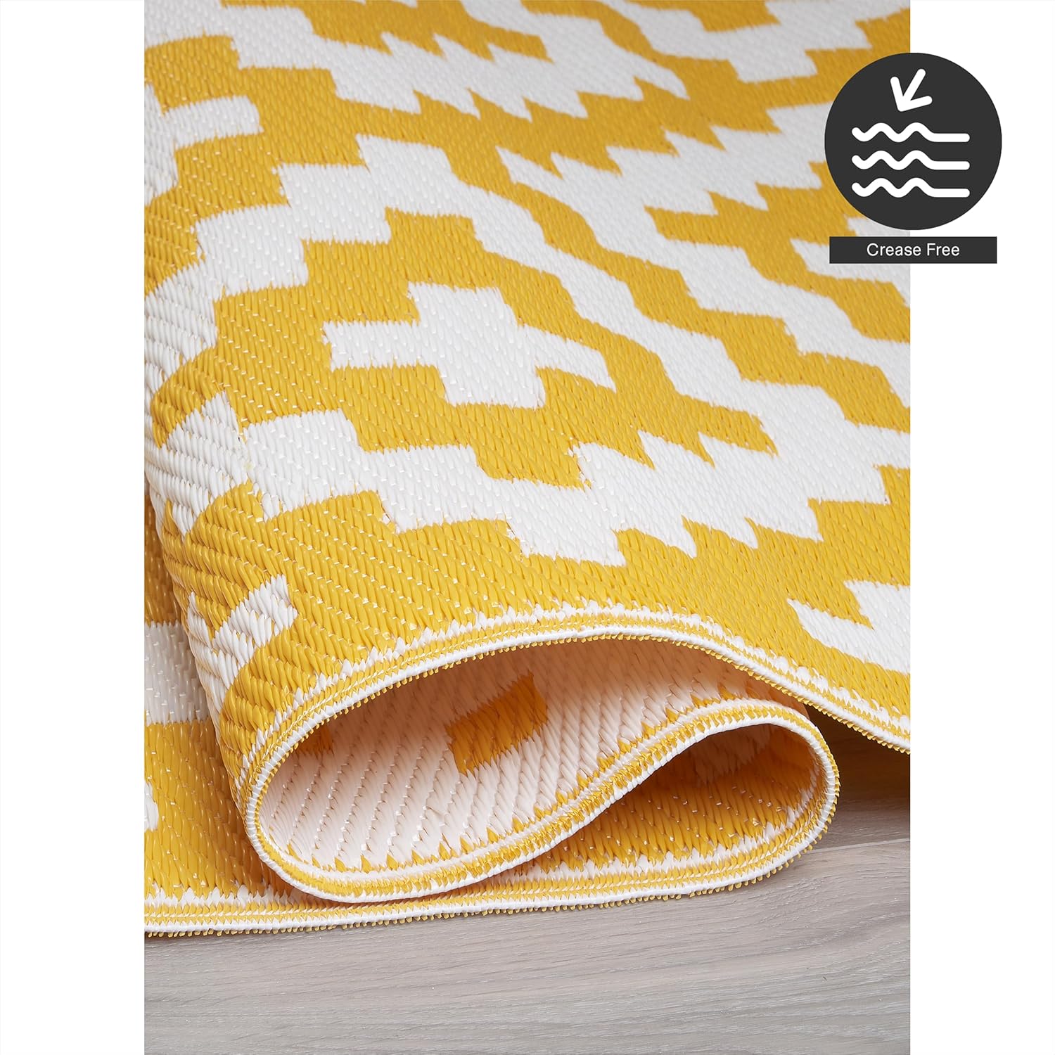 FH Home Outdoor Rug - Waterproof, Fade Resistant, Reversible - Premium Recycled Plastic - Geometric - Porch, Deck, Balcony, Mudroom, Laundry Room, Patio - Aztec - Yellow & White Crease Free - 3 x 5 ft