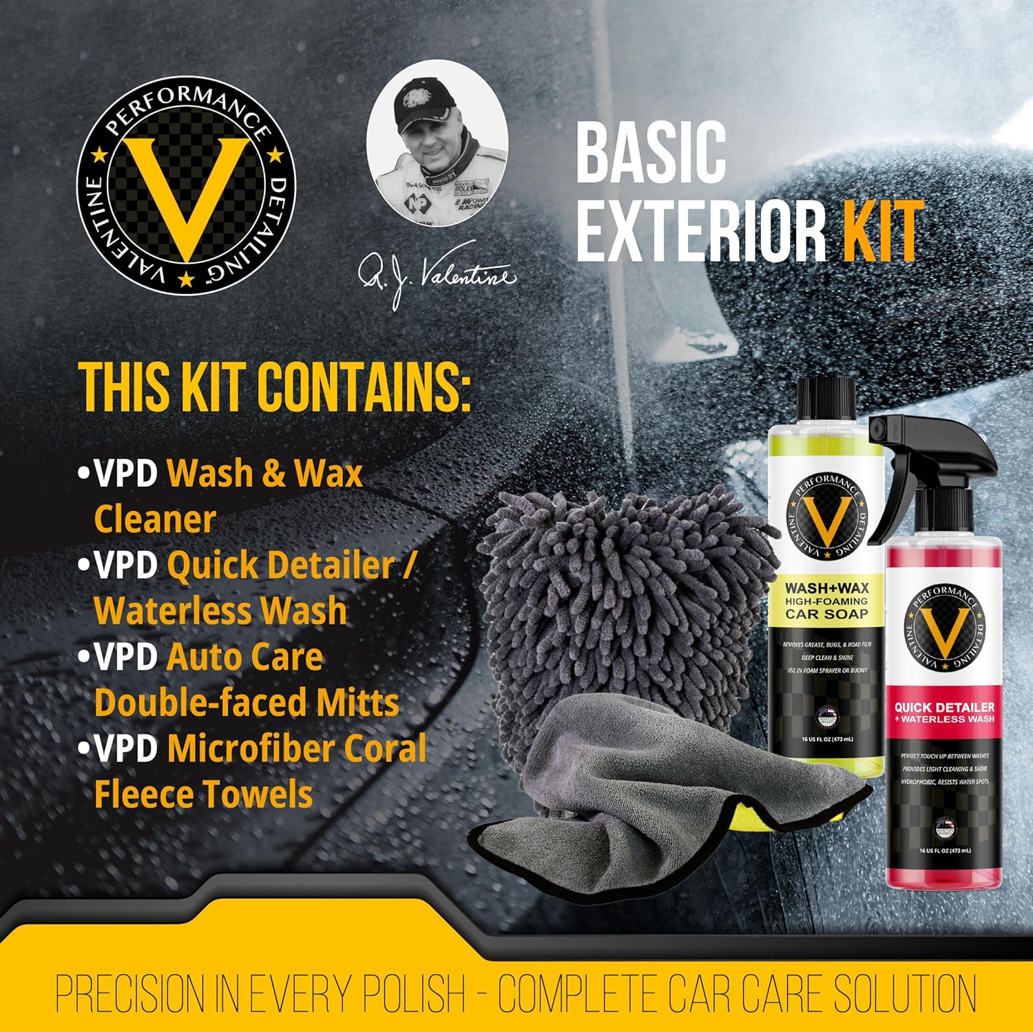 VPD Exterior Car Wash Kit - Premium Detailing Kit Includes Wash & Wax, Waterless Wash Quick Detailer, 3 Coral Fleece Microfiber Towels, 1 Double-faced Mitt - Complete Car Care Solution