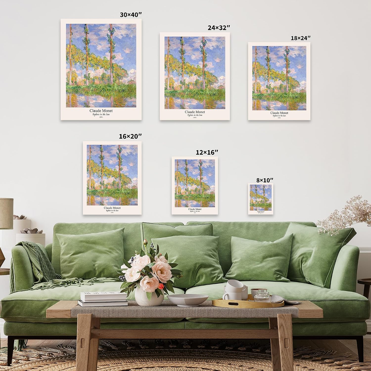 Poster Master Vintage Claude Monet Canvas - Retro Poplars in the Sun Print - Fine Art - Classic Impressionism Painting - Floral Art - Aesthetic Living Room Wall Decor - 8x10 STRETCHED Canvas