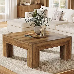 Tribesigns 39.4-Inch Square Coffee Table for Living Room, Farmhouse All MDF Accent Center Cocktail Table with Sturdy Wooden Legs, Easy Assembly, Rustic Brown