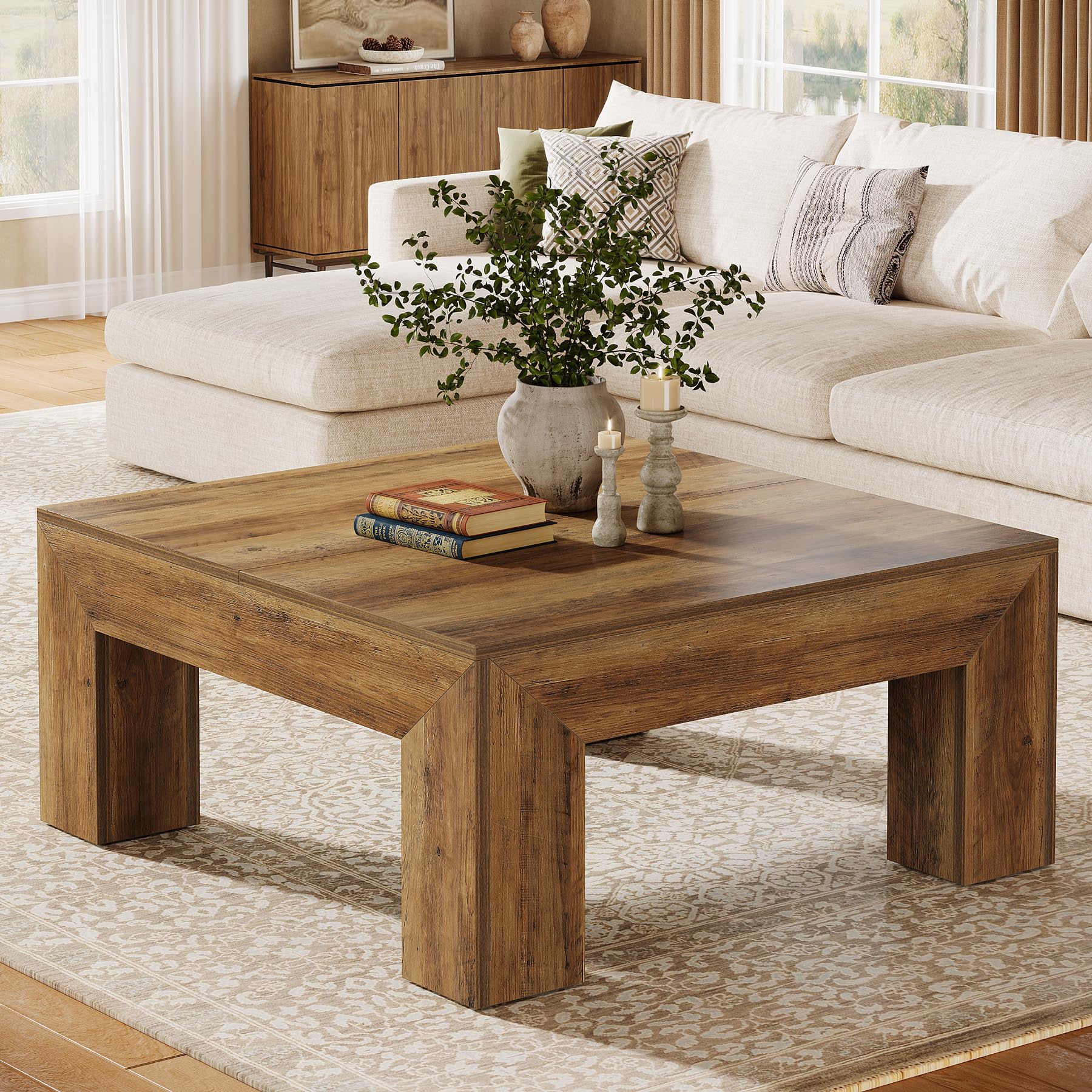 Tribesigns 39.4 Inch Square Coffee Table Rustic Brown
