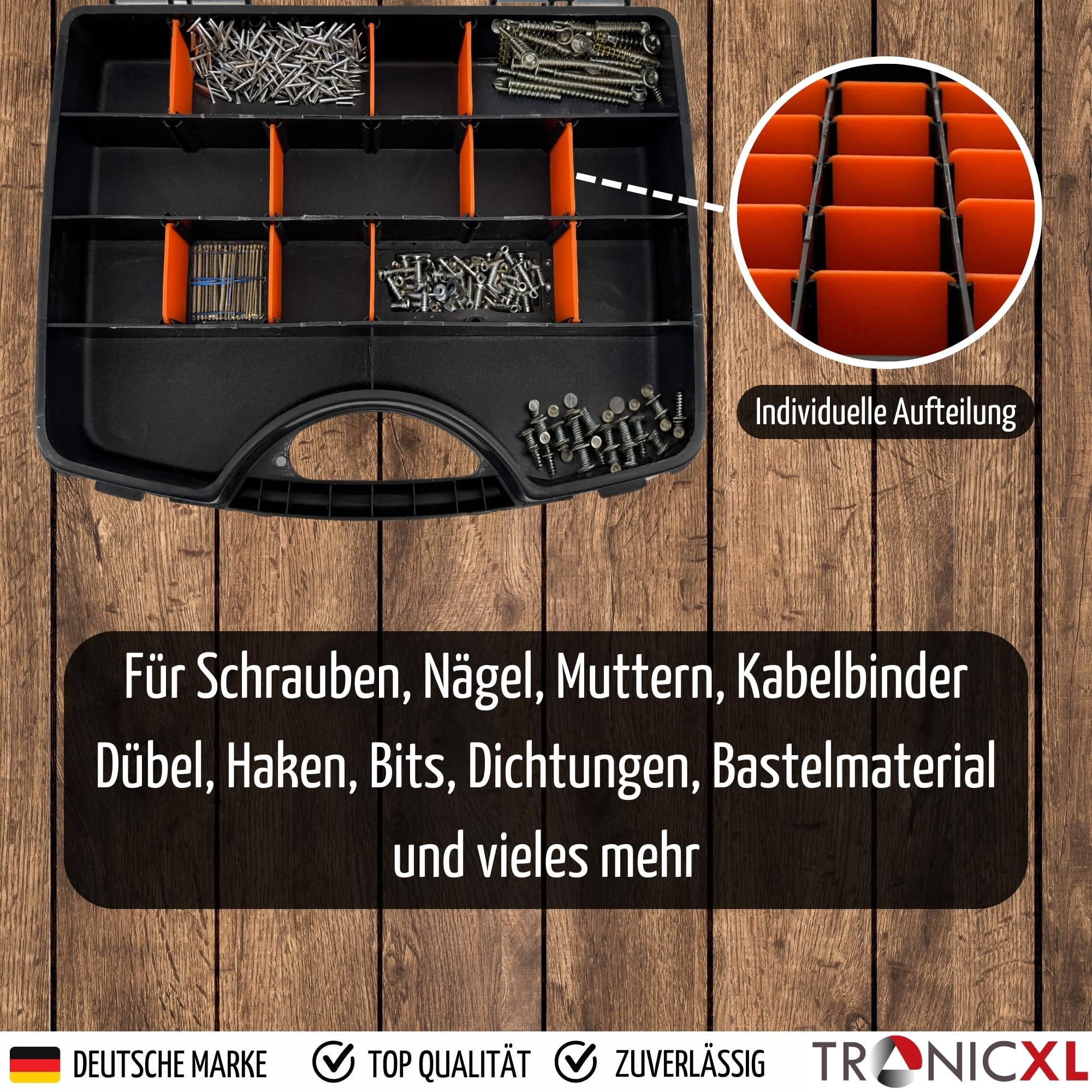 TronicXL 10 Stück Sortimentskasten Sortimentsboxen Sortierbox für Kleinteile I Innenteiler anpassbar I bis zu 25 Fächer I Werkstatt stapelbar Kleinteilemagazin Aufbewahrungsbox Schrauben Nägel Dübel