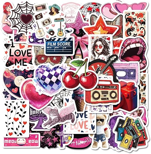 Paquete de 50 calcomanías estéticas para niñas con diseños retro y divertidos Y2K, calcomanías de vinilo impermeables para botellas de agua,