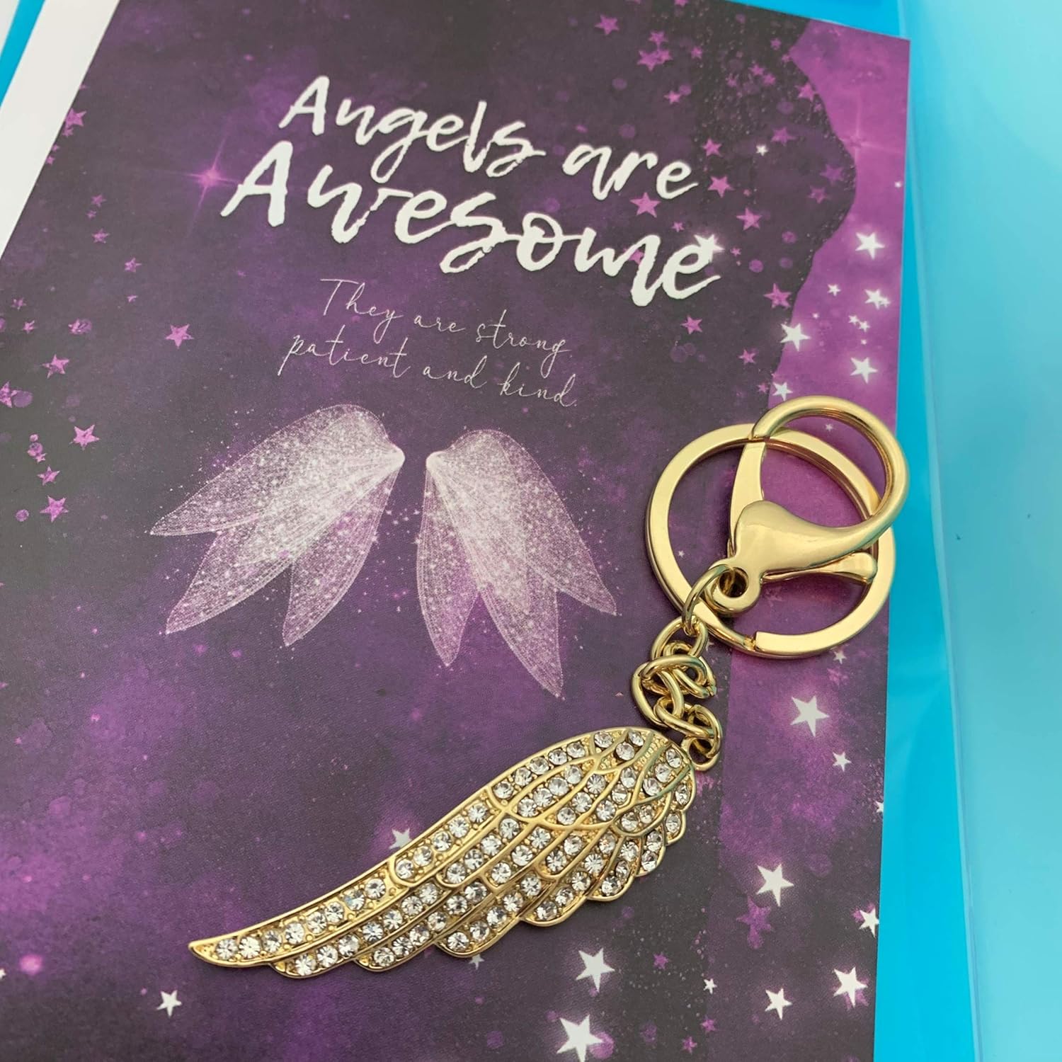 Smiling Wisdom | Happy Birthday Angel Awesome Friend Greeting Card and Angel Wing Keychain Gift for Women | Awesome Angel