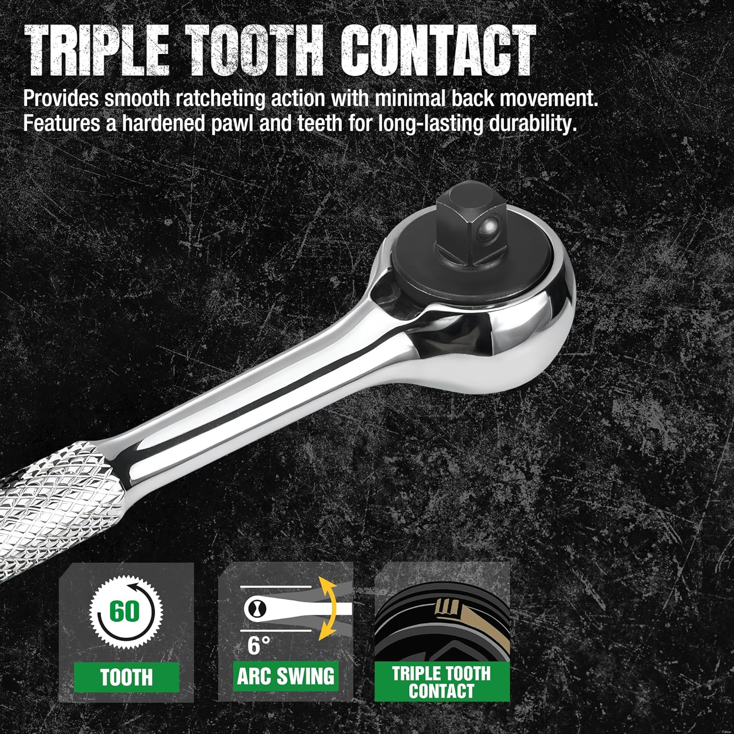 SK TOOLS USA 1/4" Drive Ratchet Handle, Reversible Switch, SuperKrome Finish, Premium CR-V Construction, with Knurled Handle