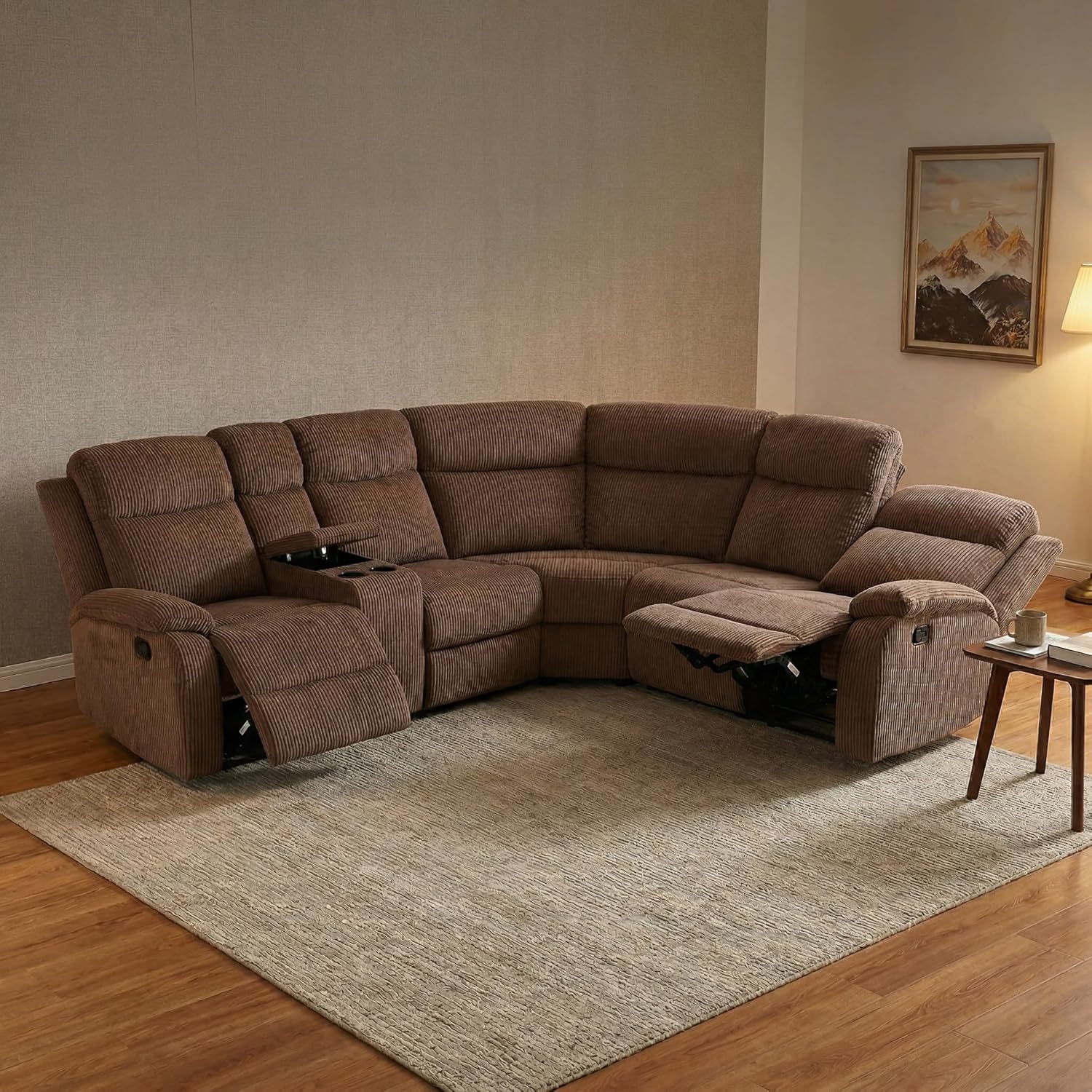 Reclining Sectional Sofa Set with Cup Holders,Hide Storage Recliner Couch Set,Stripe Fabric Living Room Furniture Sets,for Living Room/House/Office(Dark Grey)