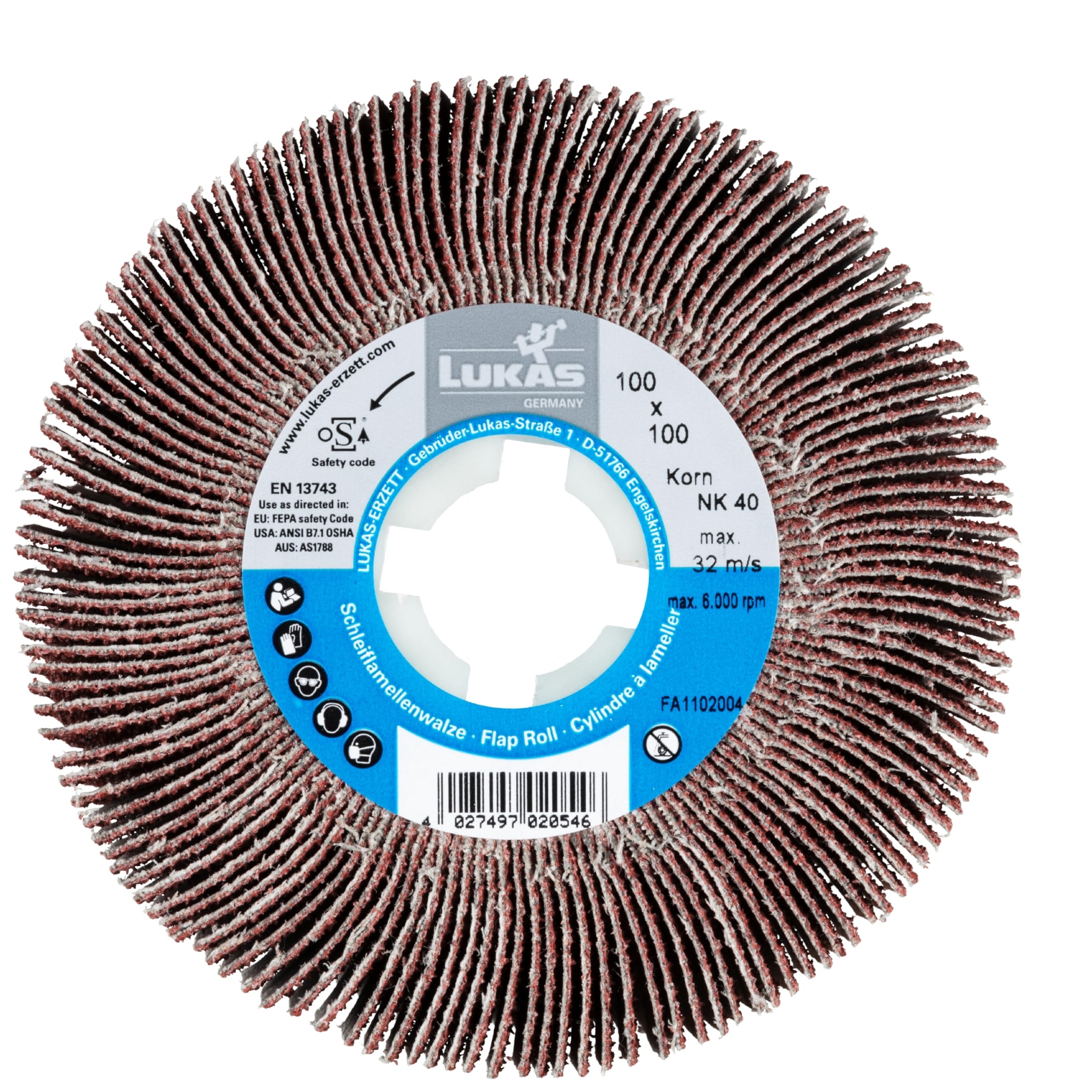 LUKAS-ERZETT - 2 rulli lamellari universali in fibra ottica, 100 x 50 mm, con foro da 19 mm, grana corindone, 40-10,5 x 10,5 x 10,5 cm
