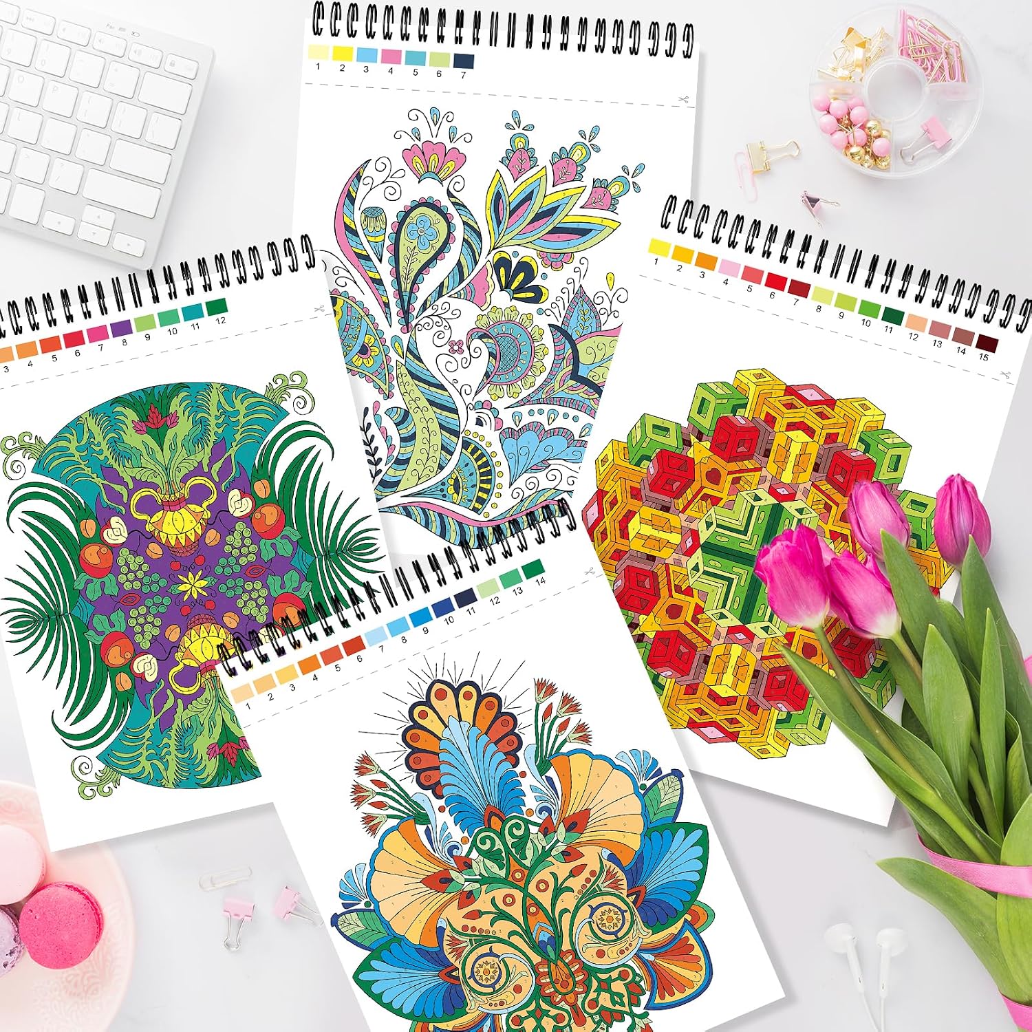 Kalysky Relaxation Adult Coloring Books - Color by Numbers,3 Coloring Books for Adult or Women,Theme - Flower,Butterfly,Animal