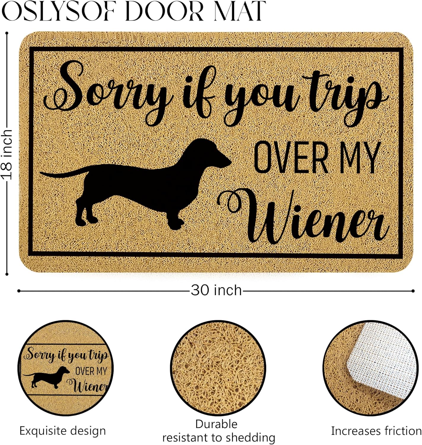 Dachshund Door Mat, Sorry If You Trip Over My Wiener Funny Doormat for Front Door Indoor Outdoor Porch Entrance Entryway, Funny Dachshund Weiner Dog Welcome Mat Outside, 17x30 Inches