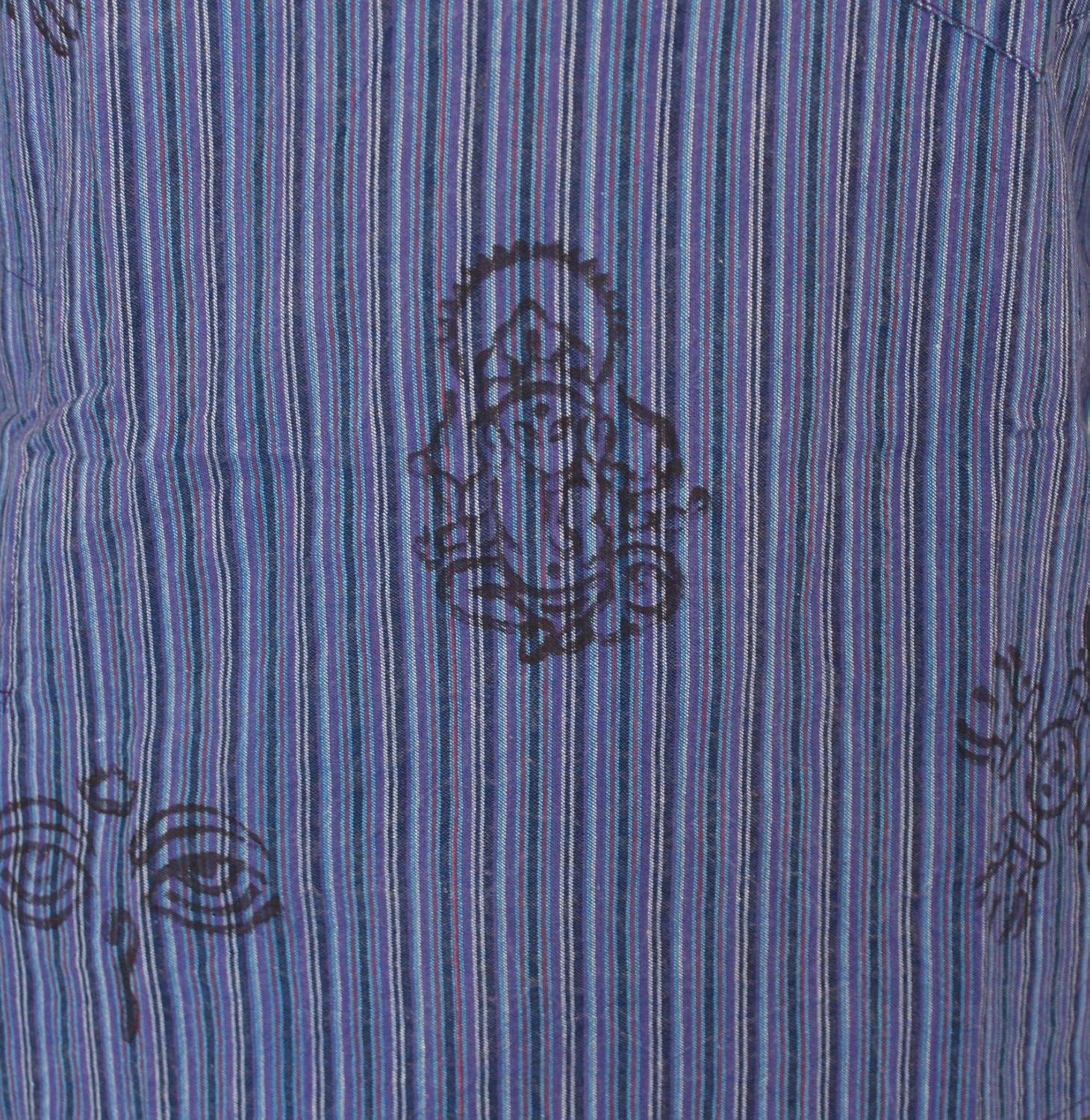 Shopoholic Fashion Men's Hippie Stonewashed Stripe Long Sleeve Cotton Summer Grandad Shirt - Image 4