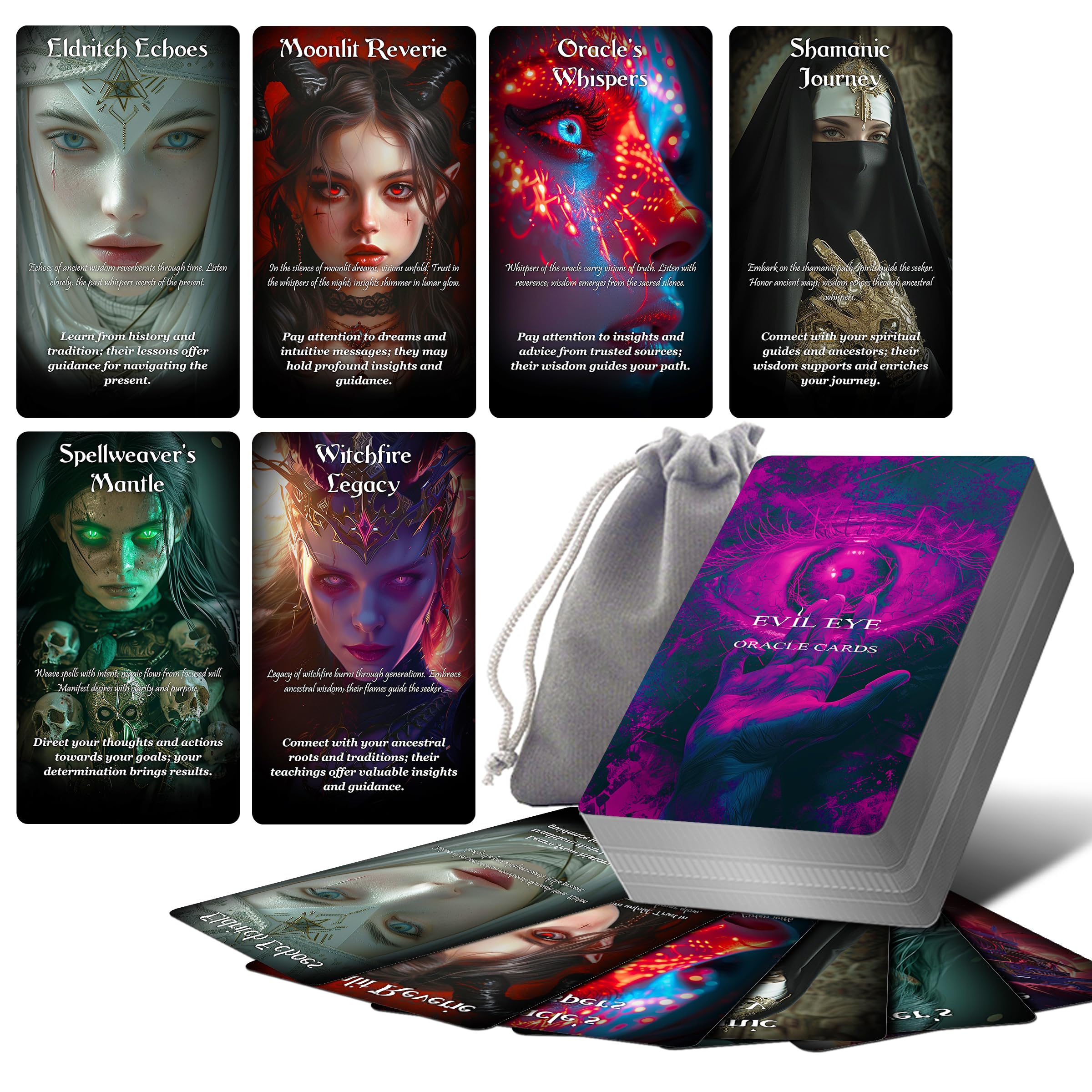 Evil Eye Oracle Cards, 60 Oracle Cards Deck with Meanings on Them (Purple)
