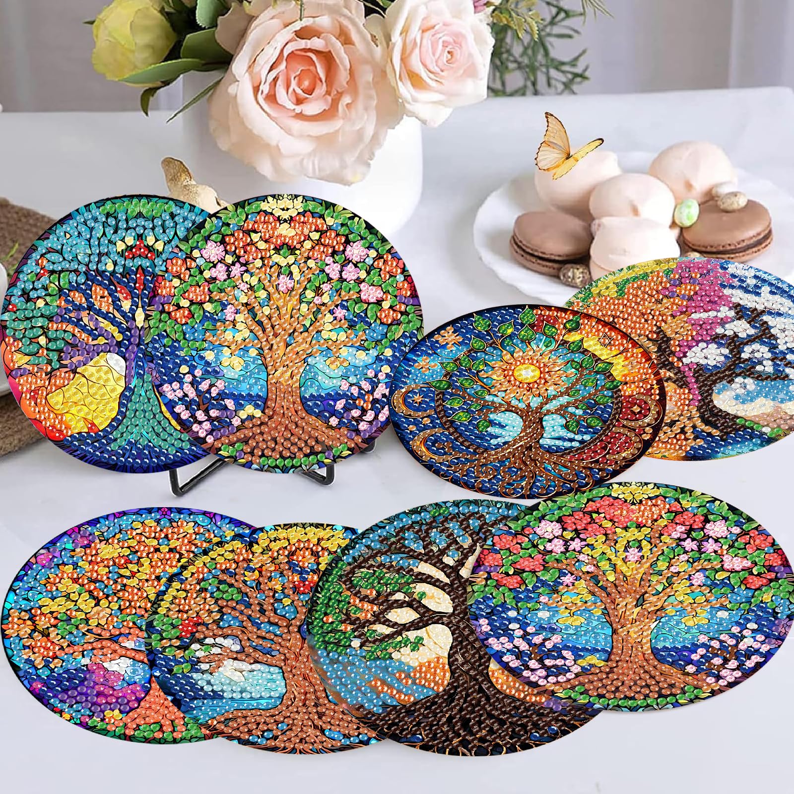 8 Pcs Diamond Art Coasters Kits with Holder - Image 4