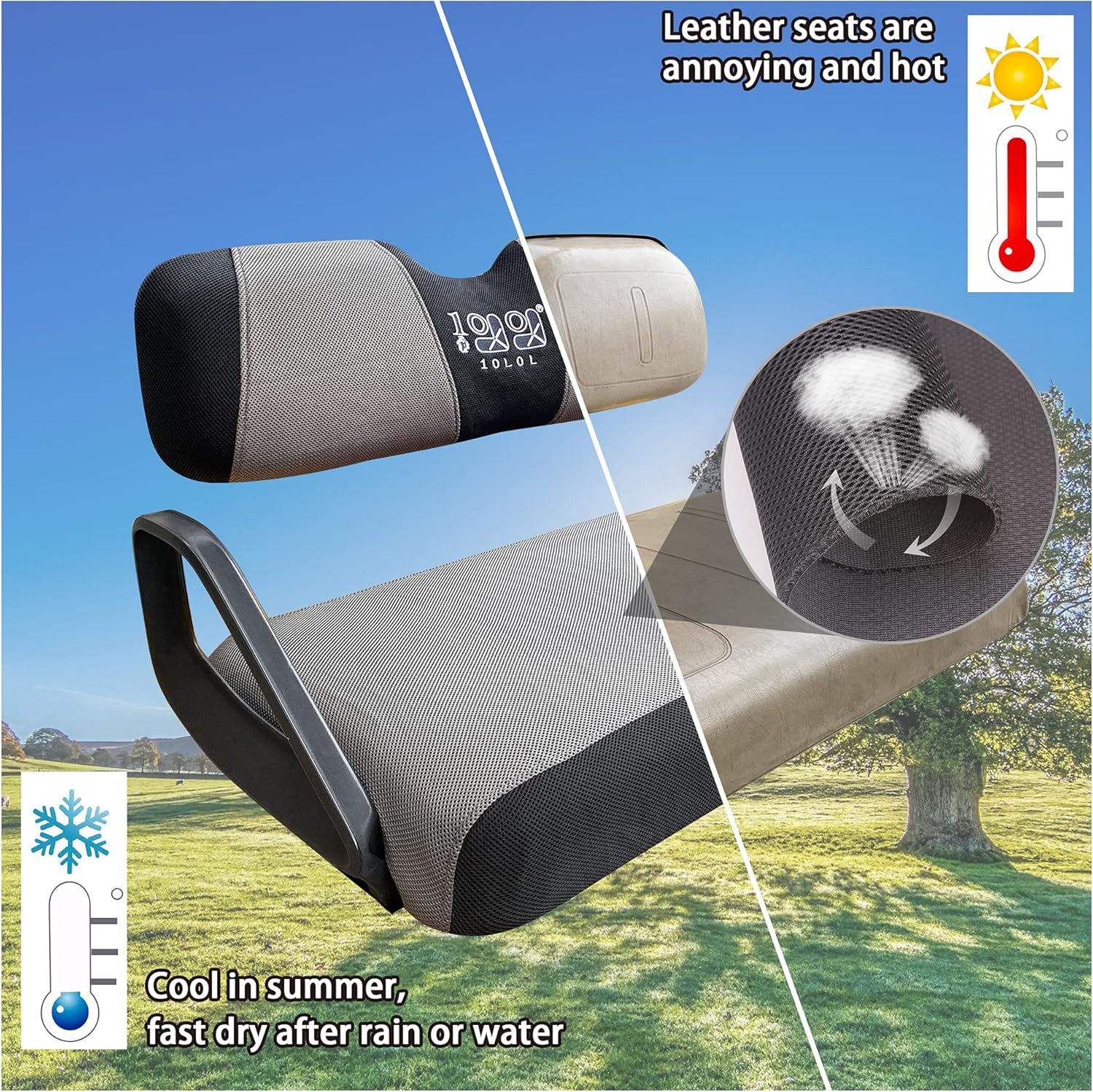 10L0L Golf Cart Front Rear Seat Coves for EZGO TXT RXV & Club Car DS 2000-up (Flat Backrest), 2+2 Passenger Models Seat Covers Kit, Washable Breathable 3D Air Mesh Polyester Fabric