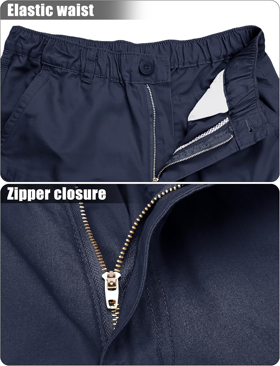 MAGCOMSEN Mens Cargo Shorts Long Capri Elastic Below The Knee 3/4 Cotton Casual Summer Shorts with Pockets