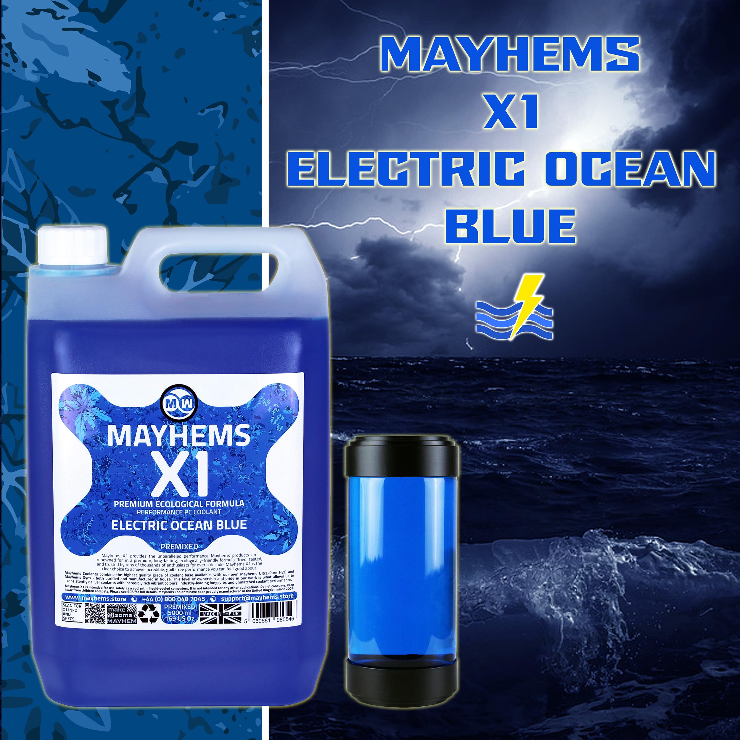 Mayhems - X1 refrigerante premezclado para PC - fluido de refrigeración líquida para ordenadores - serie ecológica, 5 litro, electric ocean blue (azul)