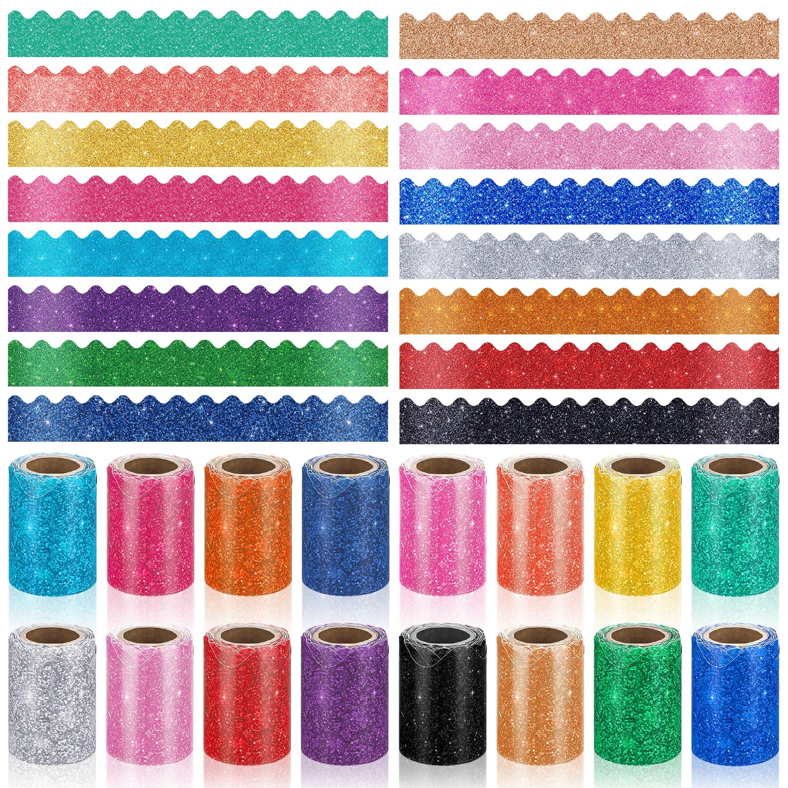 Buy 16 Rolls 263 ft Glitter Bulletin Board Borders Scalloped Border