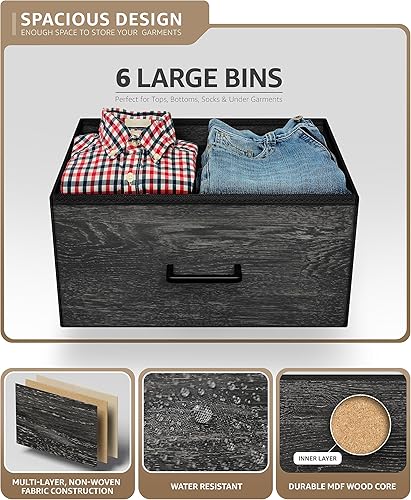 Miniatura 47 de Sorbus Cómoda con 6 cajones, unidad organizadora de pecho con marco de acero, parte superior de madera y asa, contenedores de tela fáciles de tirar