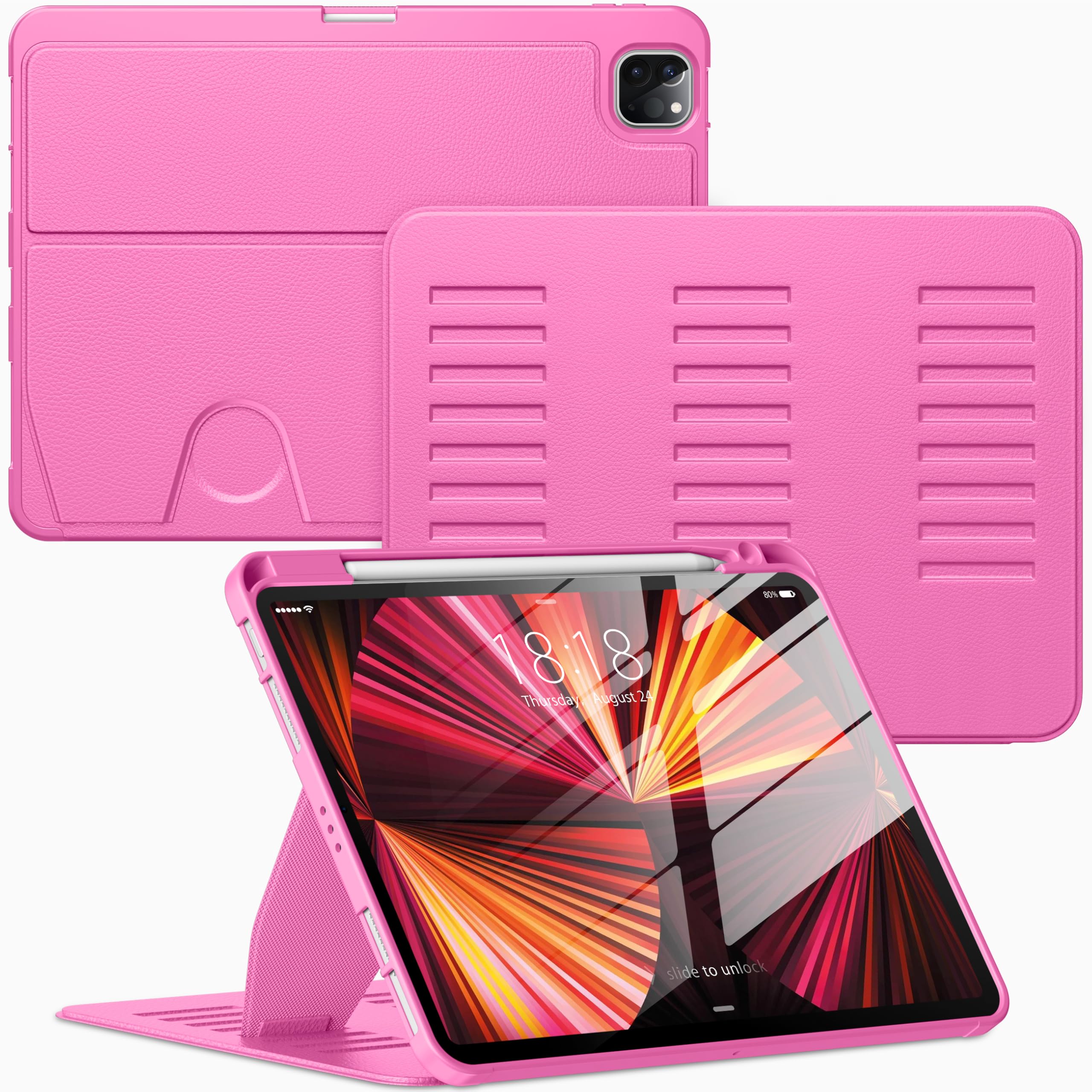 VIKESI Case for iPad Pro 11 Inch 4th / 3rd / 2nd / 1st Generation 2022/2021/2020/2018,Multiple Angles Stand Cover,Soft Back,Pencil Holder,and Auto Sleep/Wake,Rose