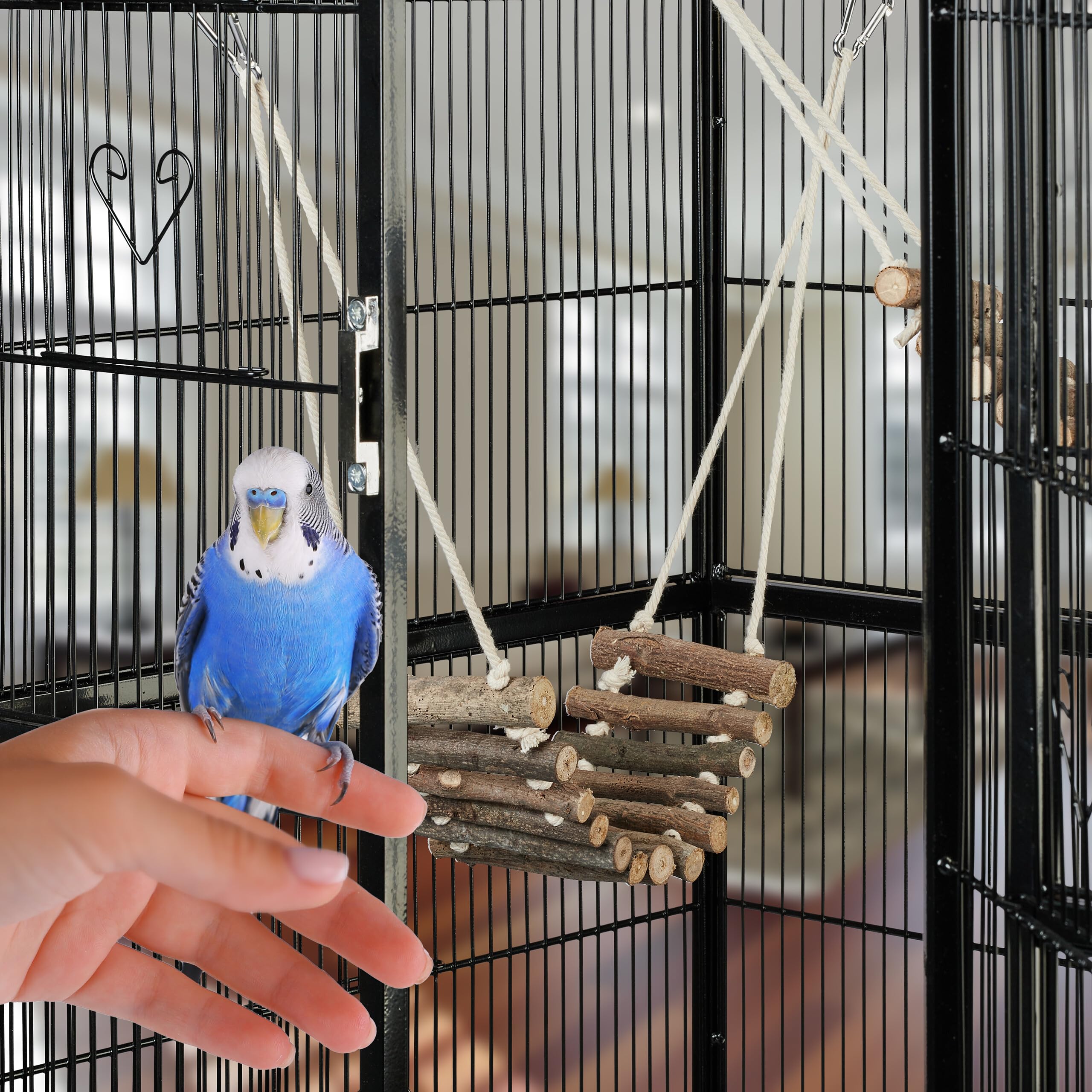 Relaxdays Échelle pour Oiseaux, Lot de 2, Jouet Perruche, calopsitte, etc., Pont, balançoire, Bois de pin, Nature
