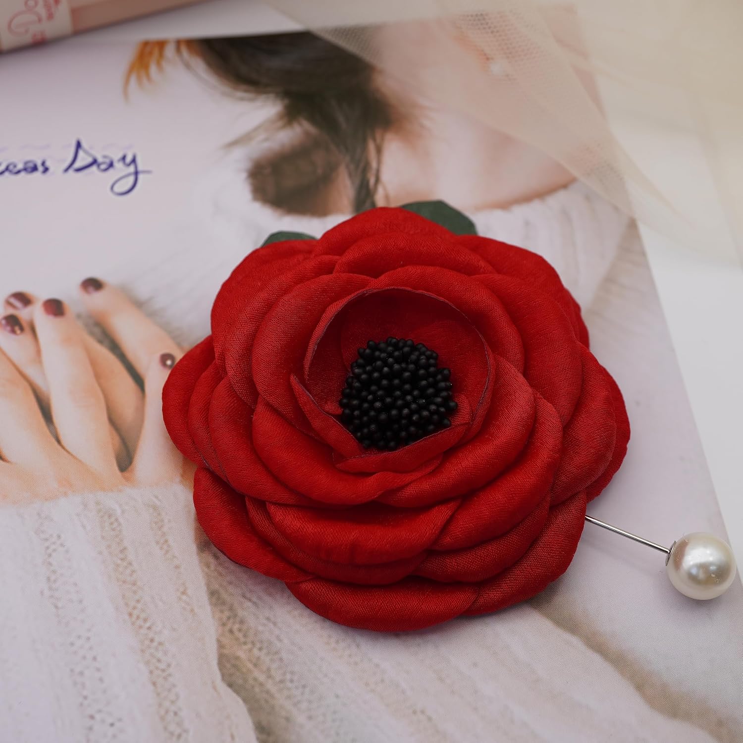 Fabric CAMELLIA Flower Brooch Pin By NhanDo Handmade – Floral Brooch Pin, Handmade Gift Ideas, Gift for her, Gift For Mom, valentines day gifts