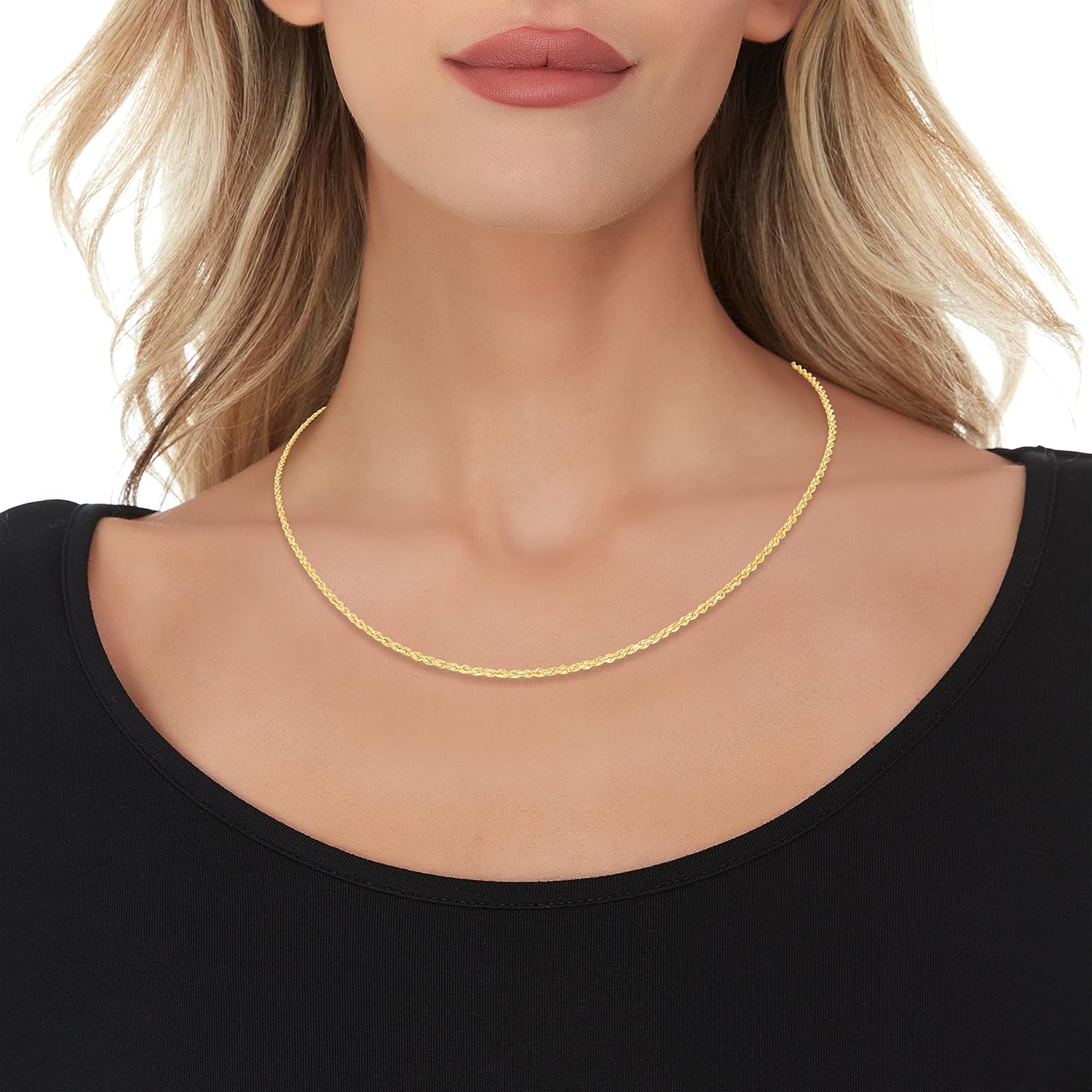 Floreo 10k Yellow Gold 2mm Solid Rope Chain Diamond Cut Necklace
