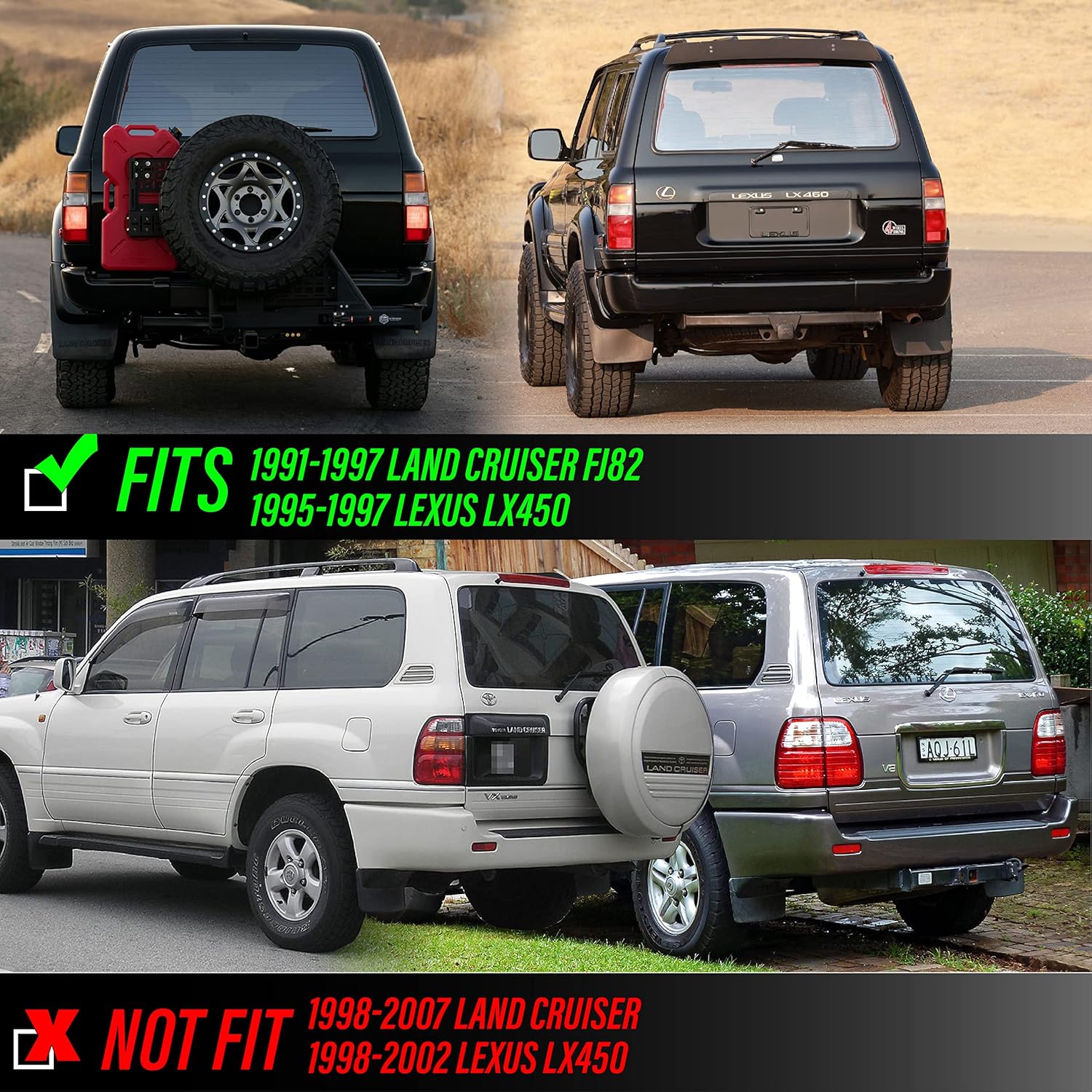 USR DEPO FJ80 Tail Lights - Replacement Rear Tail Lamps Set (Left + Right) Compatible with 1991-1997 Toyota Land Cruiser 80 FJ82 and 1996-1997 Lexus LX450