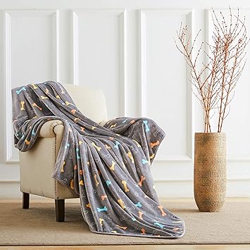 Extra Softness and Fluffy Lightweight Microplush Fleece Pet Blanket for Small, Medium and Large Dogs, Puppies, Cats and Kittens, Grey, 80 x 60 Inches