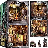 Vista 15 de Kit de rincón de libros, casa de muñecas en miniatura para adultos y adolescentes, rompecabezas de madera 3D con luz LED, decoración retro