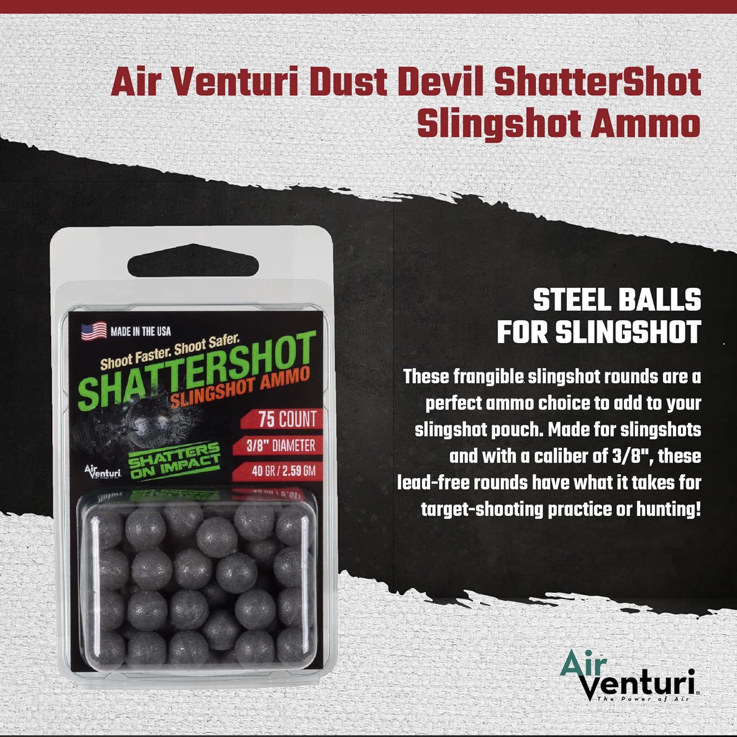 Air Venturi Dust Devil ShatterShot Slingshot Ammo for Adults, 75 Count