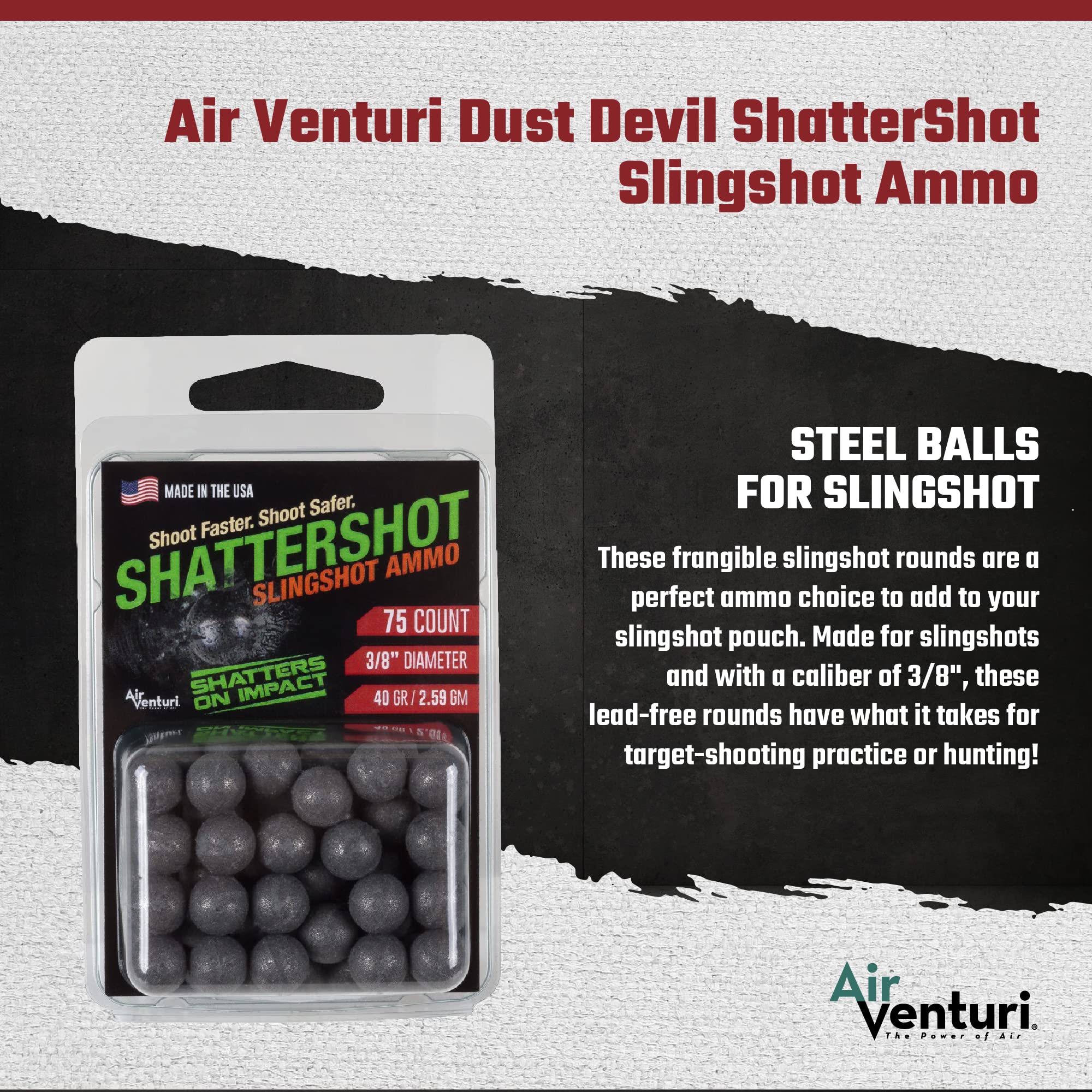 Pack of 75 x AIR VENTURI Dust Devil Shatter Shot 9.5mm 3/8" Slingshot Ammo ANTI RICOCHET, Grey - Image 2
