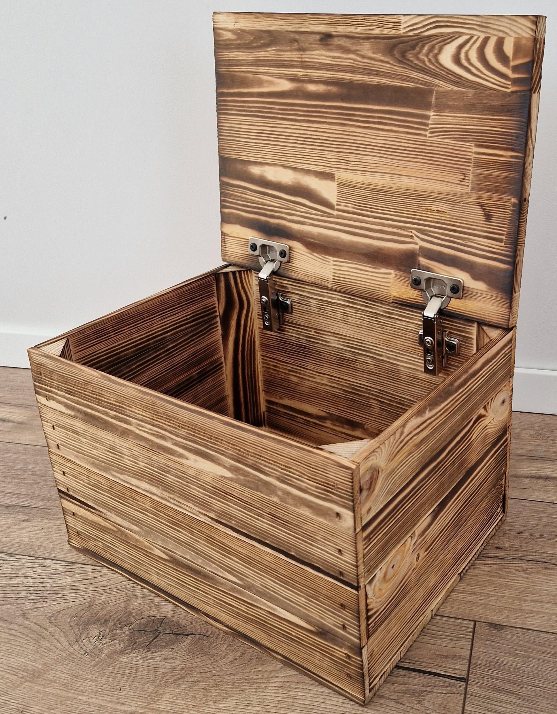 Cassette Legno con Coperchio - Soluzione Elegante e Pratica per la Conservazione nella Tua Casa 40x30x26 (Effetto Bruciato chiusura silenziosa, 40x30x26)