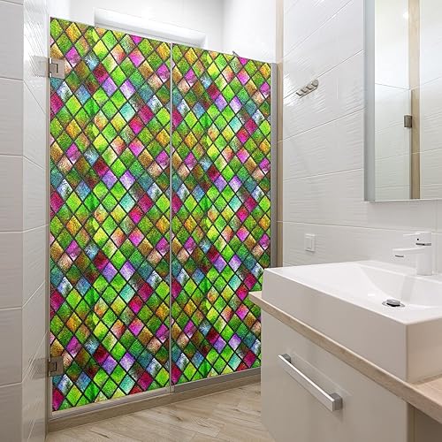 Miniatura 26 de Película decorativa de privacidad para ventana de arcoíris, película decorativa de adherencia estática para baño, oficina en casa, bloqueo UV, 17.7