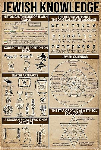 Jewish Knowledge - Cartel de lata de metal judíos, arte vintage, para club, oficina, sala de estar, cocina, baño, hogar, decoración de pared, regalo