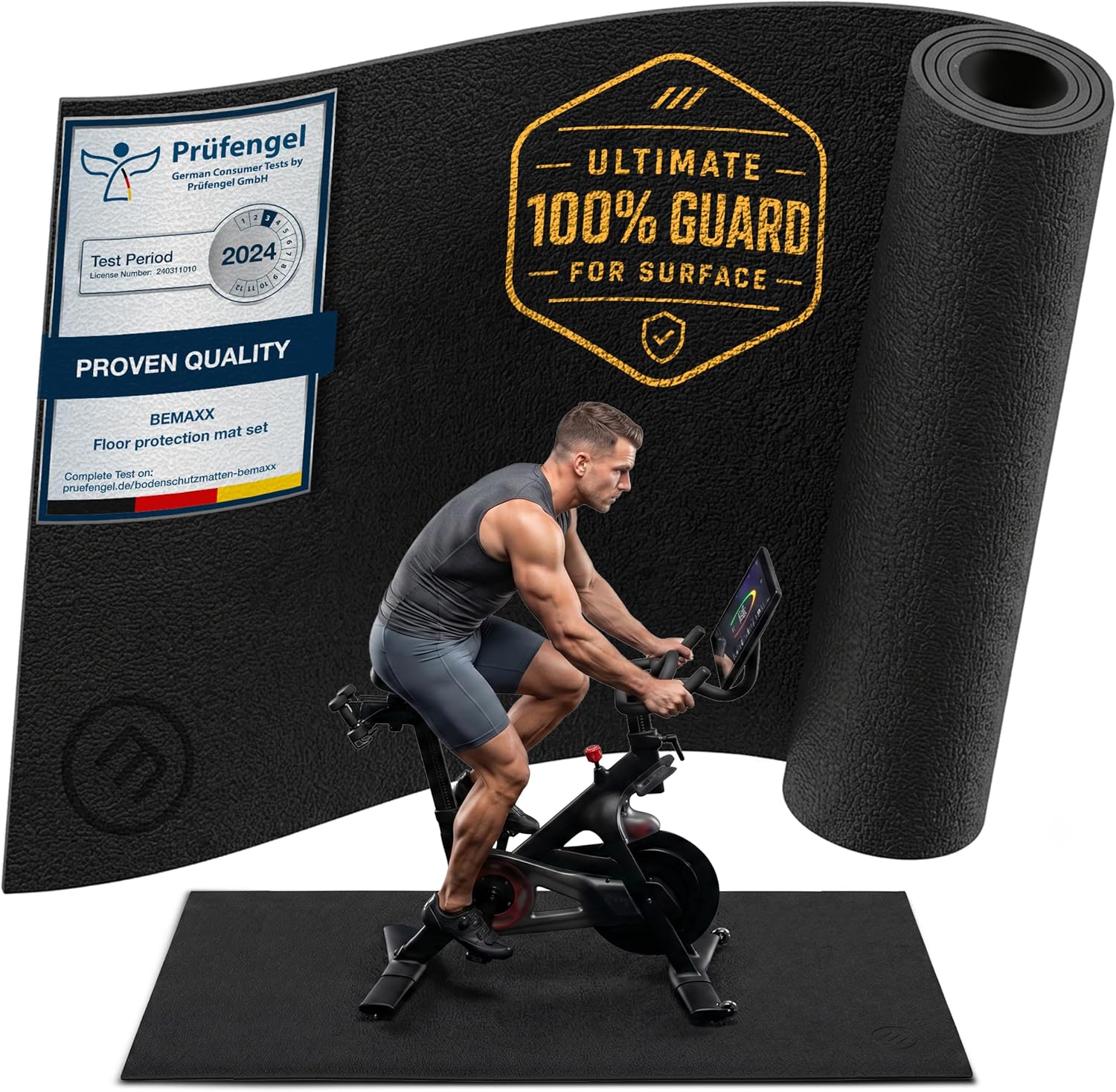bemaxx Mata Ochronna Podłogi Fitness PVC 120x60cm - Mata Podkładowa pod Urządzenia Fitness Sprzęt Sportowy Bieżnia Rower Indoor Antypoślizgowa, Podkładka Podłogowa Home Gym Sport, Mata Rolowana Czarna